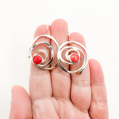 Spiral Earrings with Coral