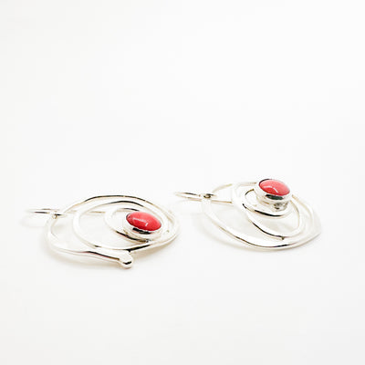 Spiral Earrings with Coral