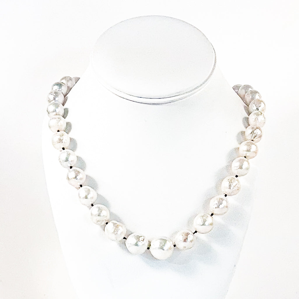 White Baroque Pearls on Black Silk Necklace