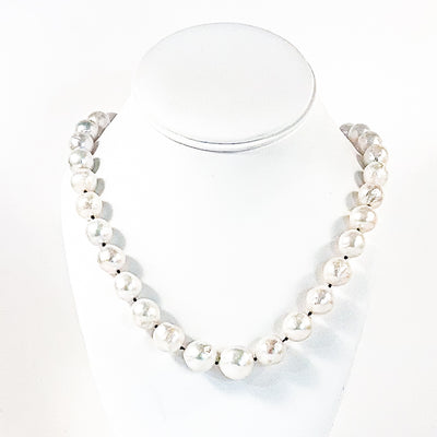 White Baroque Pearls on Black Silk Necklace