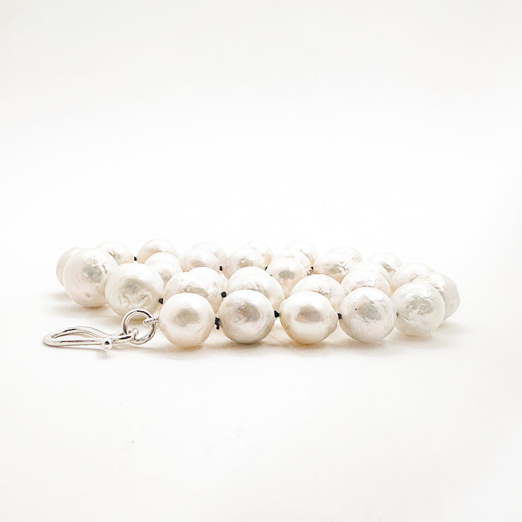 White Baroque Pearls on Black Silk Necklace