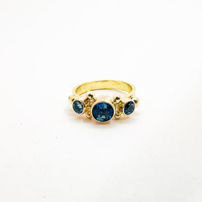 14k Gold Yesterday, Today, and Tomorrow Ring with Blue Topaz