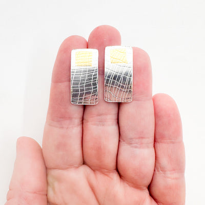 Sterling & 24k Cheesecloth Rectangle Earrings