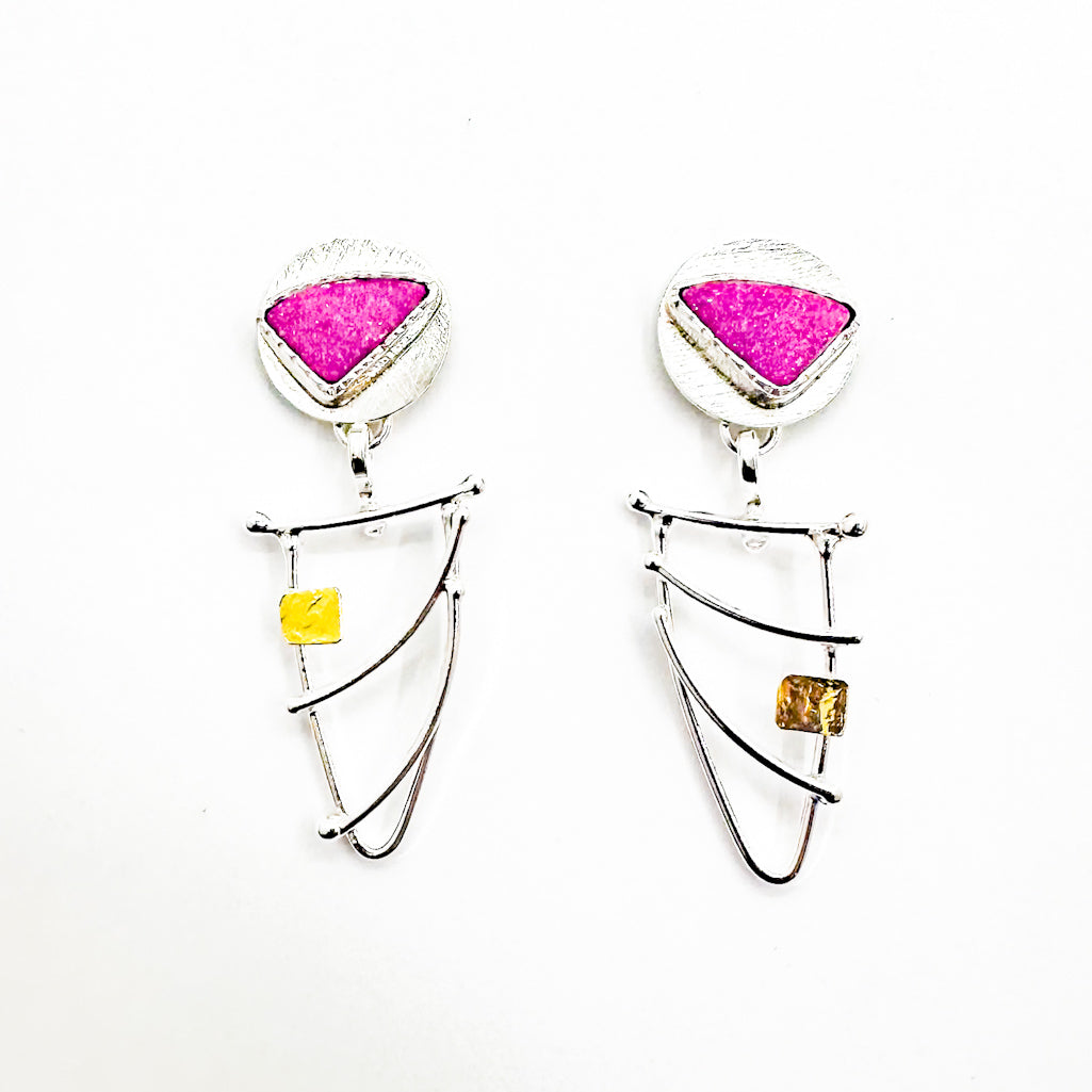 Sterling & 24k Pink Druzy Cobalto Calcite Earrings