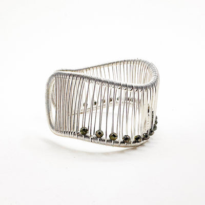 Sterling Wave Cuff with Faceted Sparkle Pyrite Beads