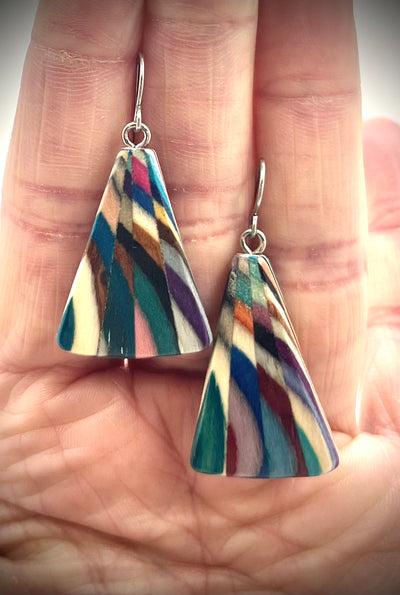 Large Mis-Matched Wood Fan Earrings