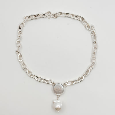 Irina Necklace Tow Truck Jr with white coin and baroque pearl