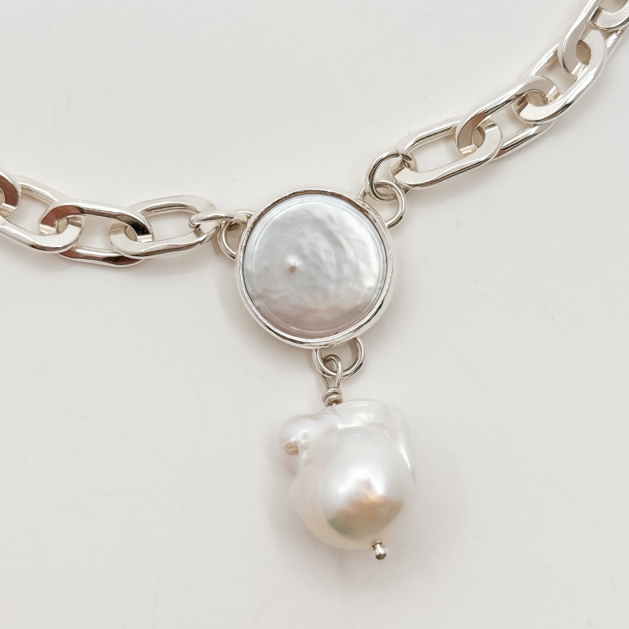 Irina Necklace Tow Truck Jr with white coin and baroque pearl