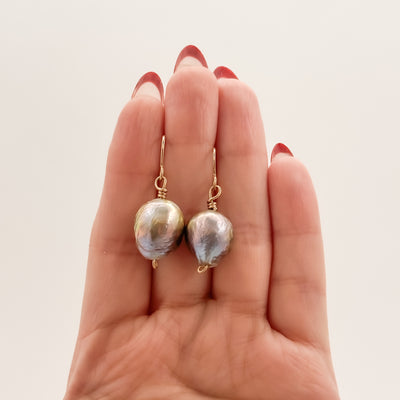 Single large Peacock Baroque pearl earrings