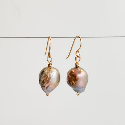 Single large Peacock Baroque pearl earrings