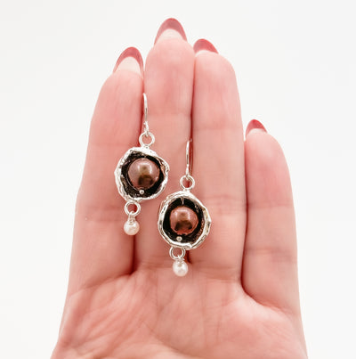 Raindrop Earrings with Chocolate pearls