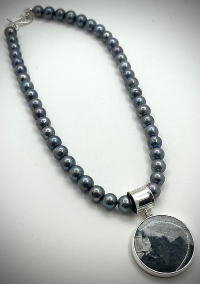 Gray Jasper Pendant on Gray Pearls