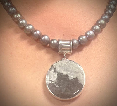 Gray Jasper Pendant on Gray Pearls