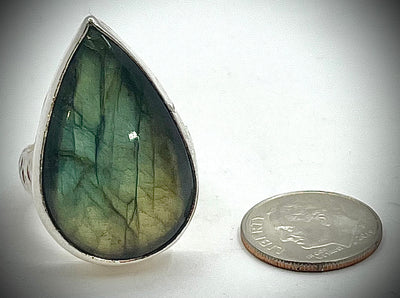 Green Labradorite Teardrop Ring