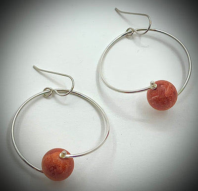 Sterling Twisted Hoop with Red Coral Bead
