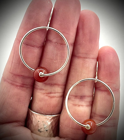 Sterling Twisted Hoop Carnelian Earrings
