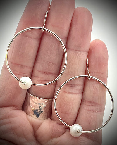 Sterling Twisted Hoop with Pearl Earrings