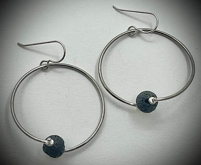Sterling Twisted Hoop with Black Lava Beads