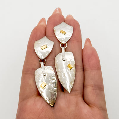 Textured double shield earrings