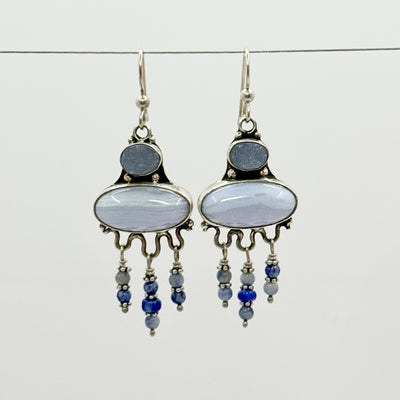 Blue lace agate and druzy earrings