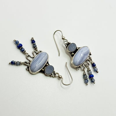 Blue lace agate and druzy earrings