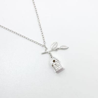 Birdhouse pendant with branch