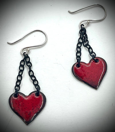 Red Enamel Heart Earrings
