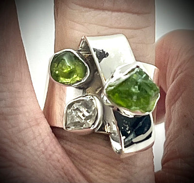 Peridot and Herkimer Trio Ring