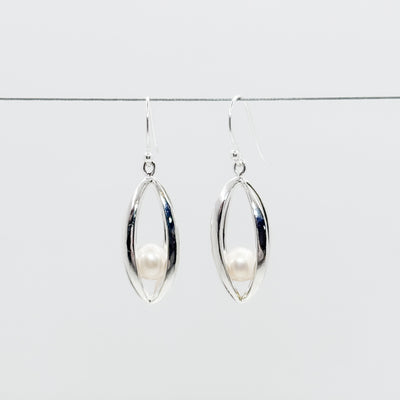 Big Cage Earrings with White trapped Freshwater Pearl