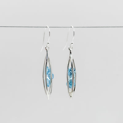 Small Caged Earrings with trapped Aqua CZ