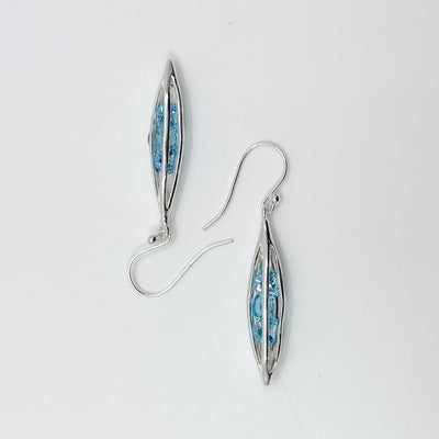 Small Caged Earrings with trapped Aqua CZ