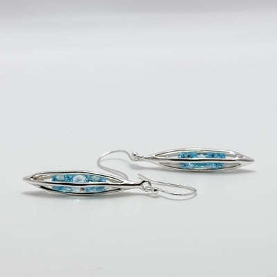 Small Caged Earrings with trapped Aqua CZ