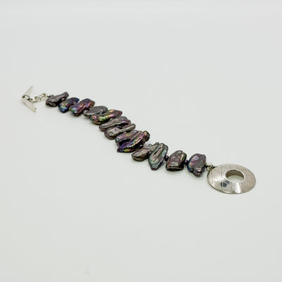 Peacock stick, single strand, pearl bracelet