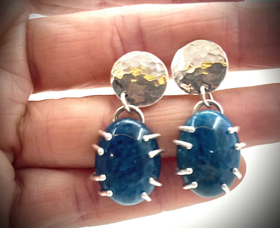 Four Prong Blue Apatite Earrings