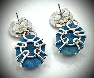 Four Prong Blue Apatite Earrings