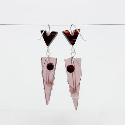 Long Triangle with red tiger eye earrings