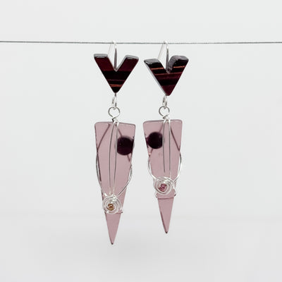 Long Triangle with red tiger eye earrings