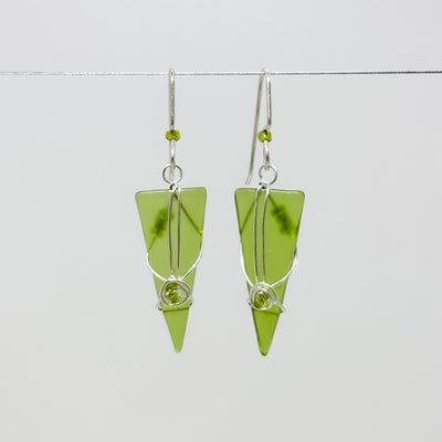 Kiwi Green long triangle earrings