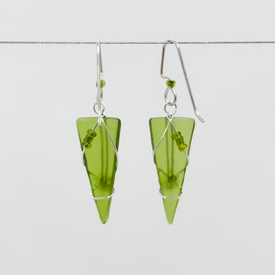 Kiwi Green long triangle earrings