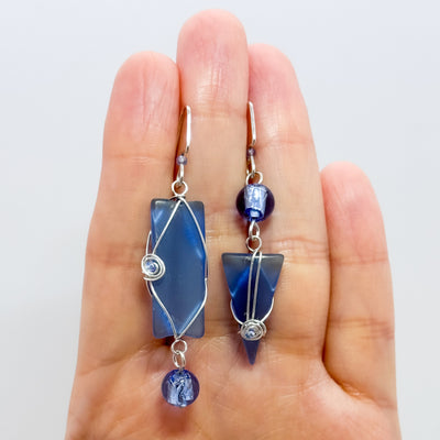 Mid Blue asymmetrical earrings