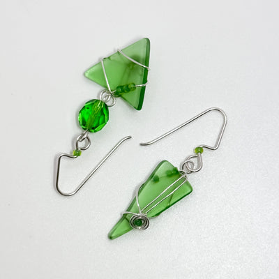 Kelly Green asymmetrical Triangle earrings