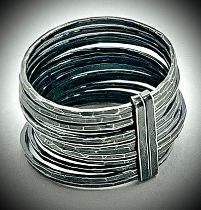 Tall Stacked Oxidized Ring