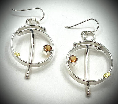 Silver and 18k Gold Saturn Overlap Earrings with Gemstones