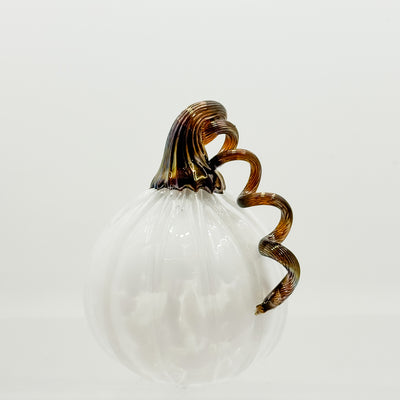 Small curly stem pumpkin in white with amber stem