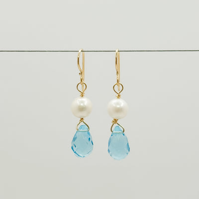 Blue topaz briolette with pearl drop earrings