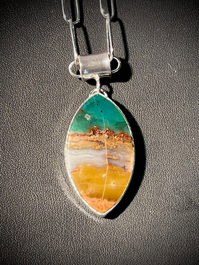 Pointed End Oval Opalized Wood Necklace