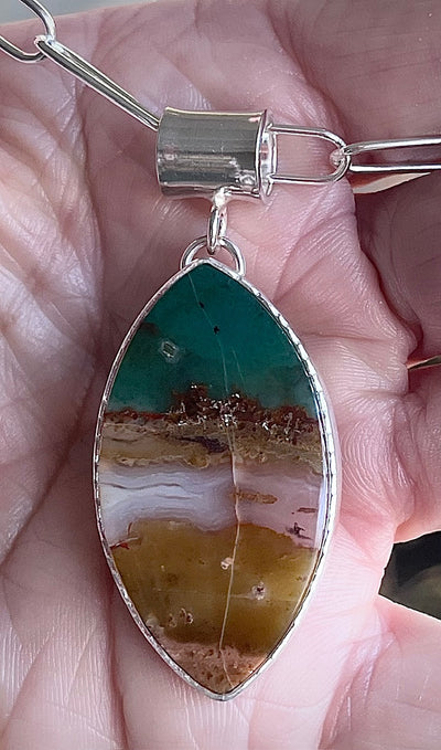 Pointed End Oval Opalized Wood Necklace