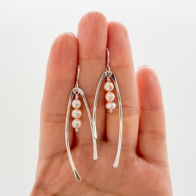 Wishbone with tiny pink pearls earrings