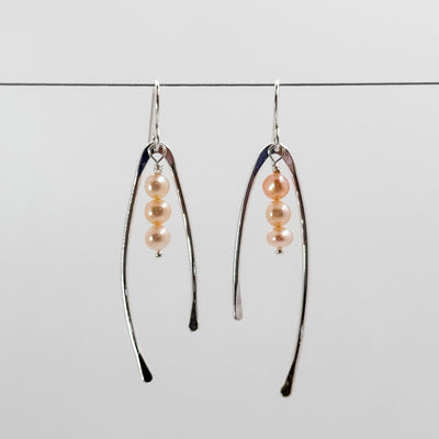Wishbone with tiny pink pearls earrings
