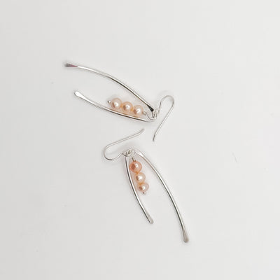 Wishbone with tiny pink pearls earrings